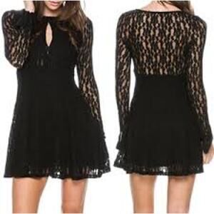 Free People Teen Witch Stretch Lace Fit Flare Black Dress Small Bell Sleeve Goth